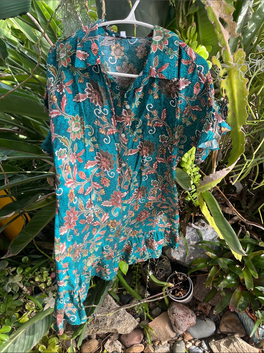 Sara Michelle Teal Floral Button-Down Shirt